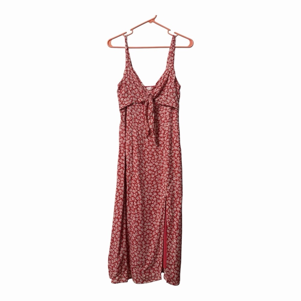NWT Lost & Wander Floral Midi Dress Pink Tie Front Side Slit Sundress Boho